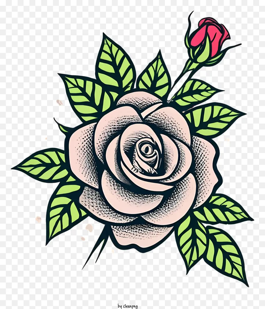 Rose - Rose Silhouette mit rosa Mitte und Blättern