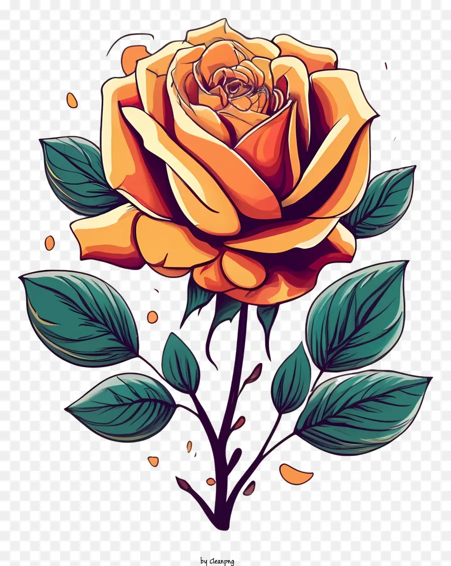Rose Zeichnung - Zeichnung einer gelben Rose auf dunklem Hintergrund