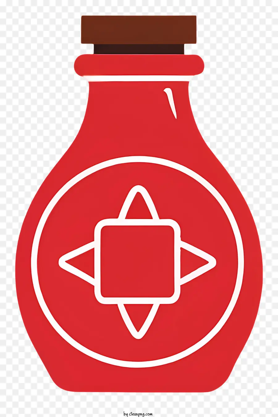 Weißer Kreis - Rote Glasflasche mit weißem Kreis und Holzstopper auf schwarzem Hintergrund