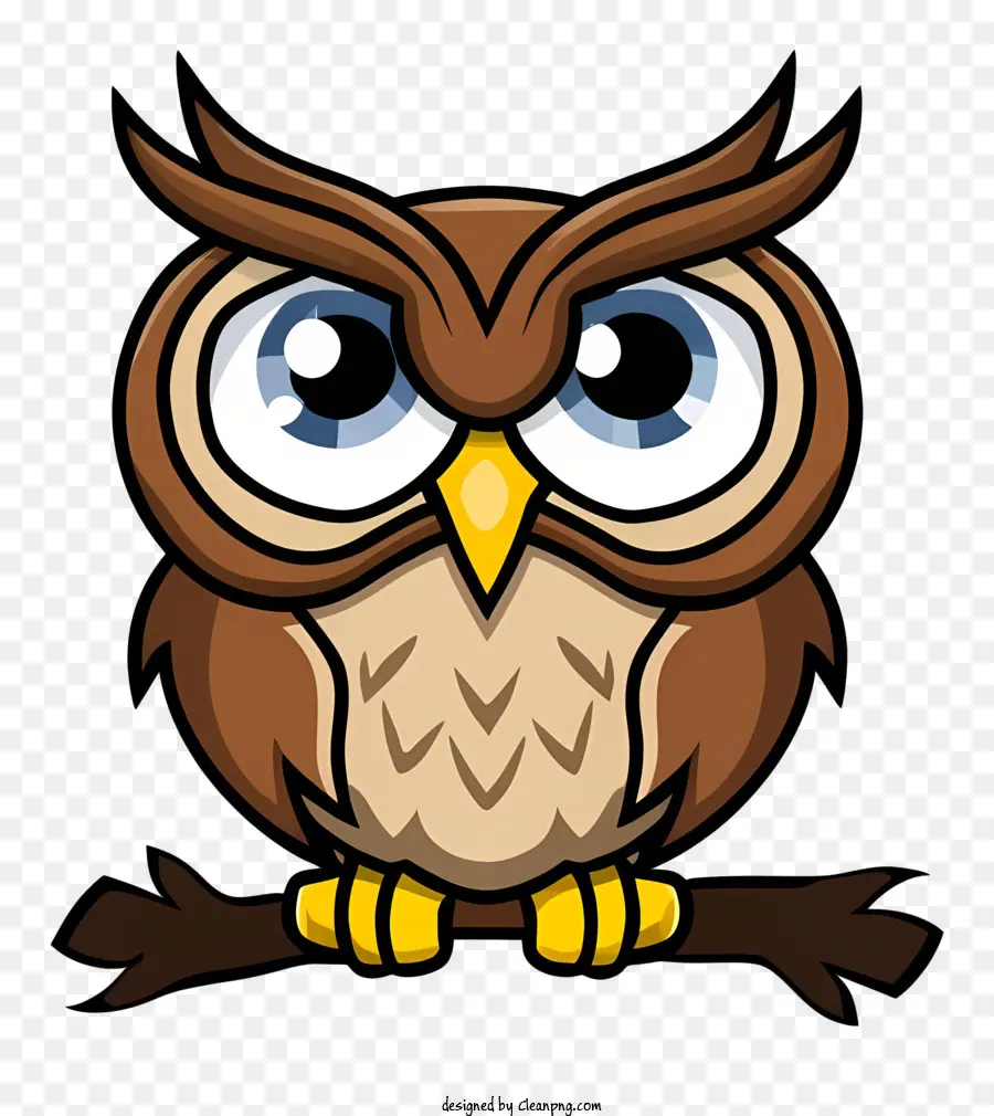 cartoon owl branch blue eyes brown white chest
