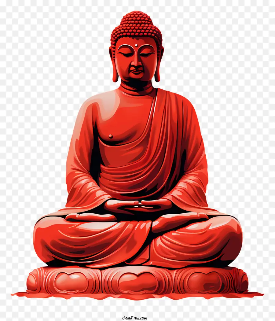 Statue di Buddha Red Posizione loto Posizione lucida Materiale Aspetto meditativo Black Sfondo - Statua del Buddha rosso con espressione serena e materiale lucido