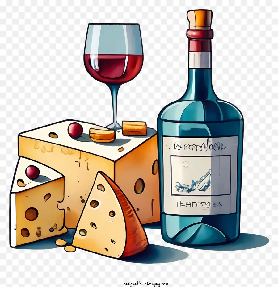 Rotweinkäse -Tellerglas Wein Brandy Blauschimmelkäse - Rotwein, Käse und Messer auf schwarzem Hintergrund
