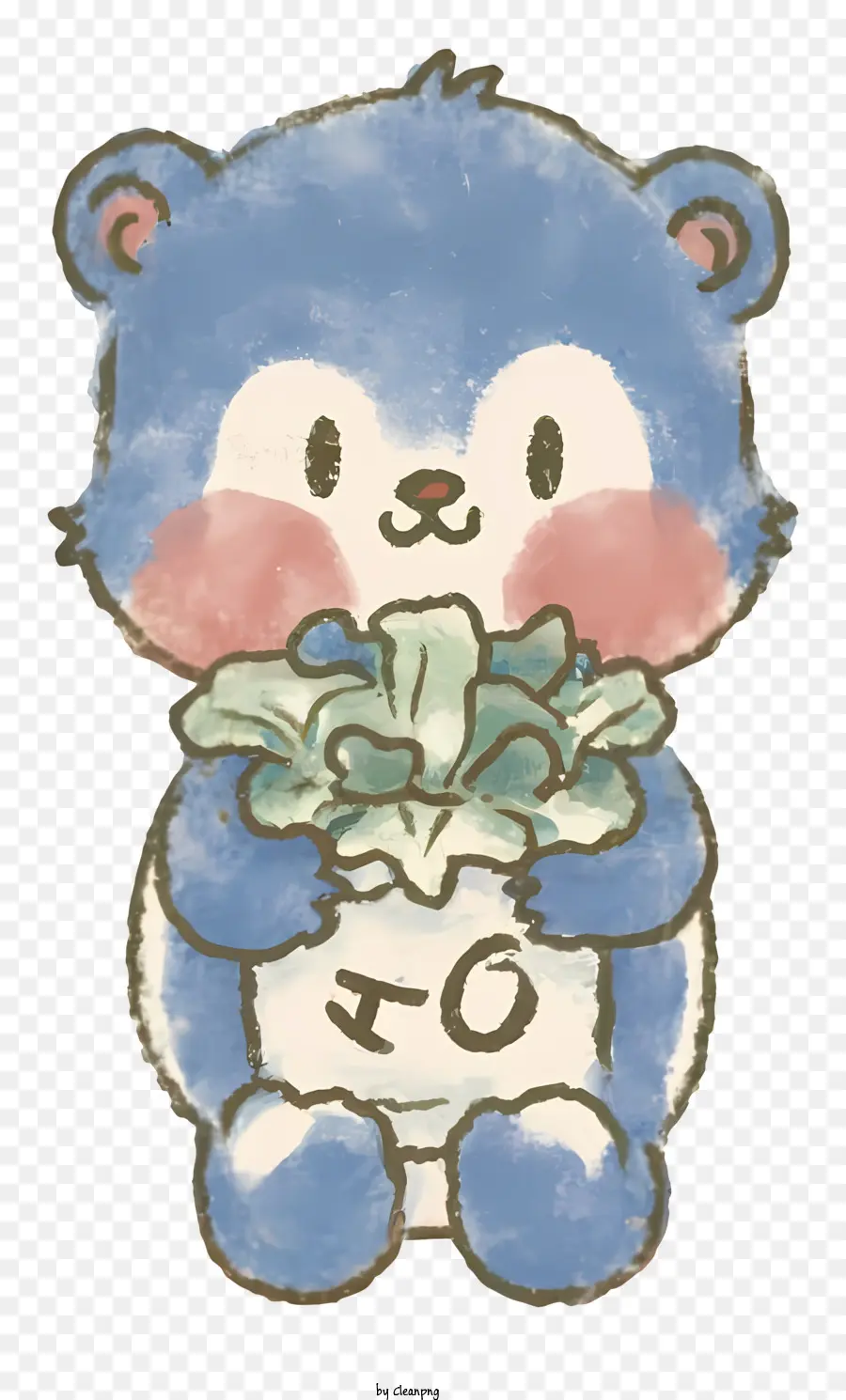 hintergrund Muster - Happy Cartoonbär, der kleine Topfpflanze hält