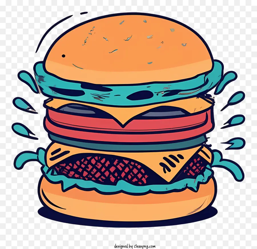 bánh hamburger - Phong cách hoạt hình, Hamburger chi tiết và ngon miệng để quảng bá