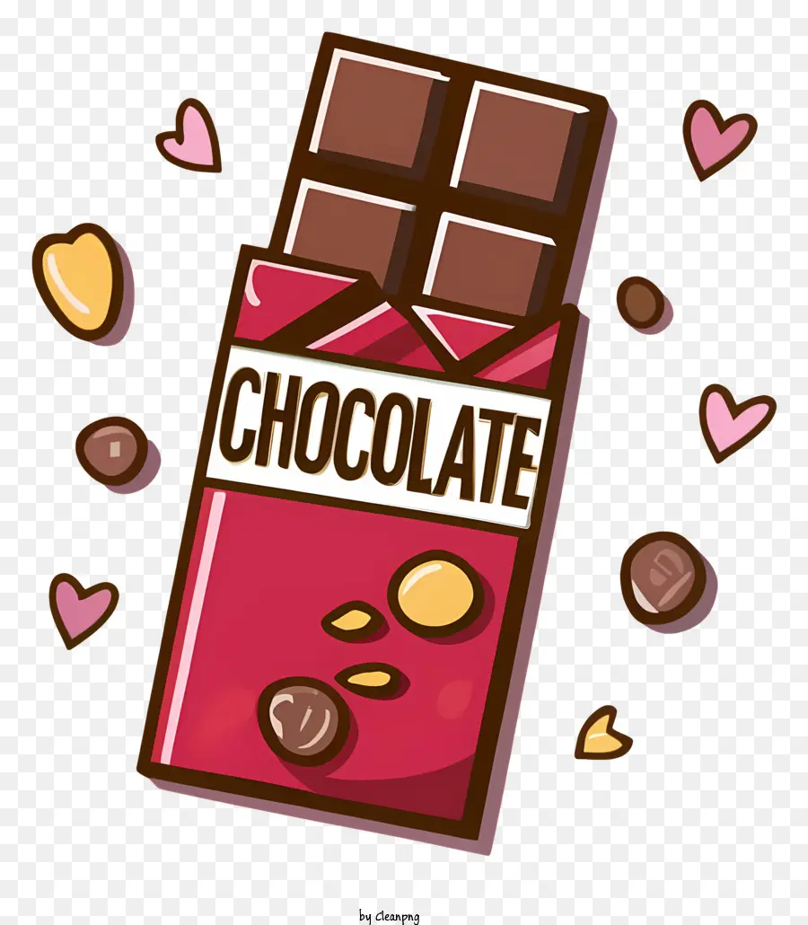 Schokoriegel - Cartoon -Schokoladenbar mit schmelzenden Herzen