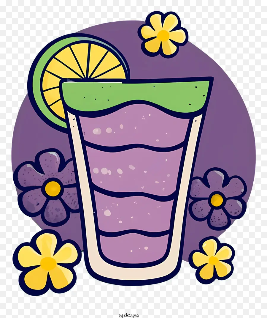 lila Getränk Lime Scheibenscheibe Glas Getränkeblumen Einfacher Stil - Lila Getränk mit Limette und Blumengarnitur