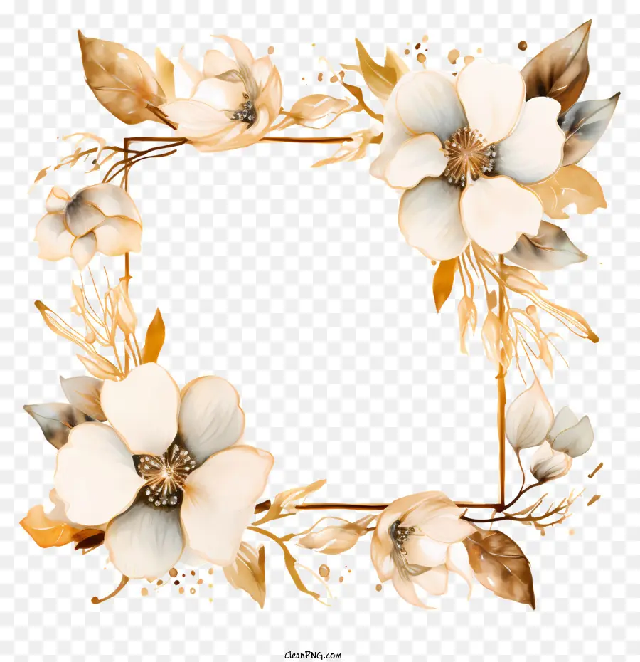 floralen Rahmen - Weißer Blumenrahmen auf schwarzem Hintergrund, elegantes Design