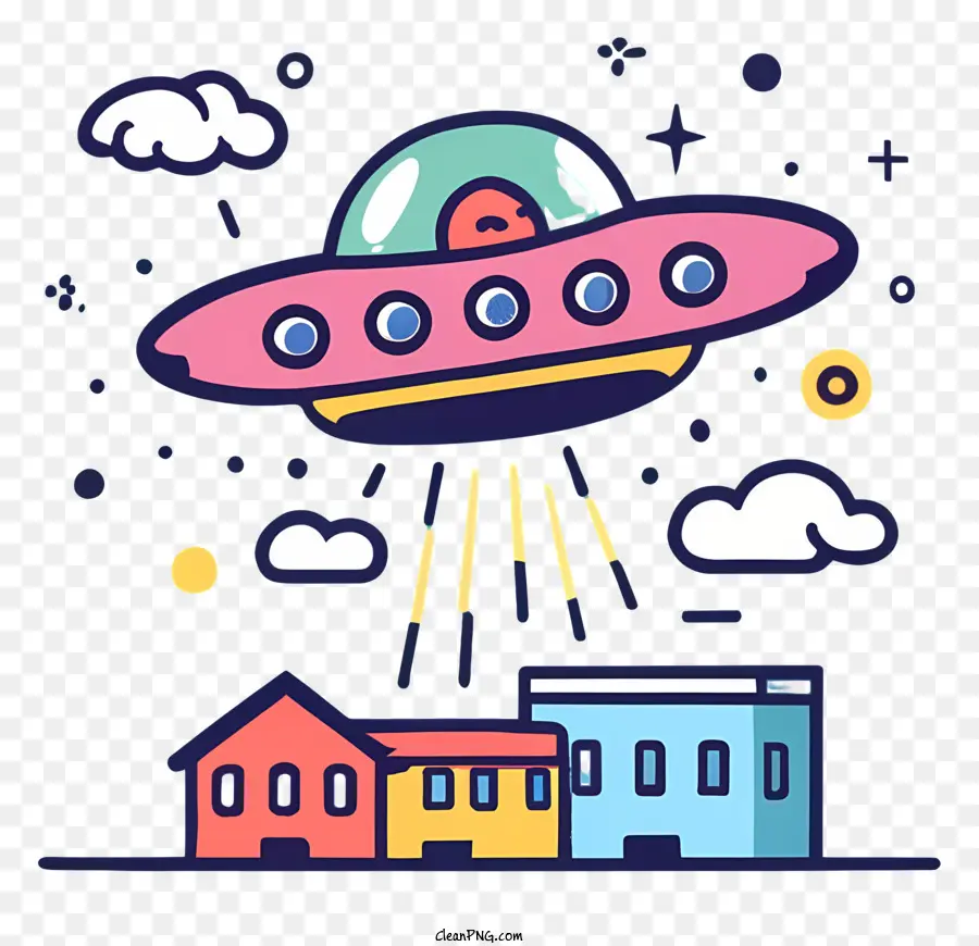 flying saucer small town extraterrestrial bright color white rim