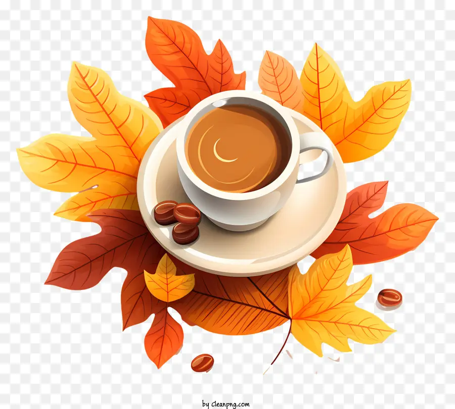 Marmor textur - Herbst-Tasse Kaffee mit Blättern