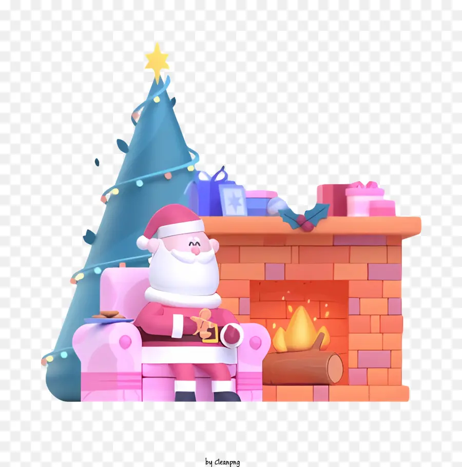 Weihnachtsmann - Santa Claus auf einer Couch durch einen Kamin