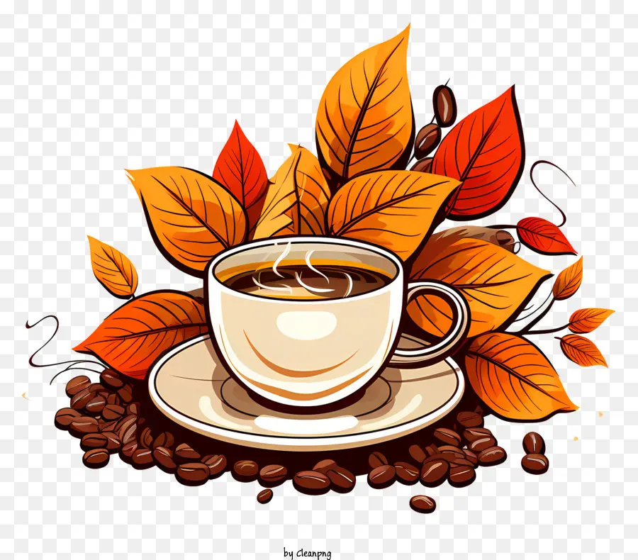foglie cadute - Tazza di caffè a tema autunno con foglie cadute