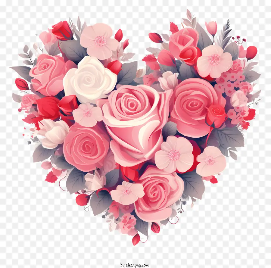 rose rosa - Bouquet realistico e vivido a forma di cuore di rose rosa e rosse