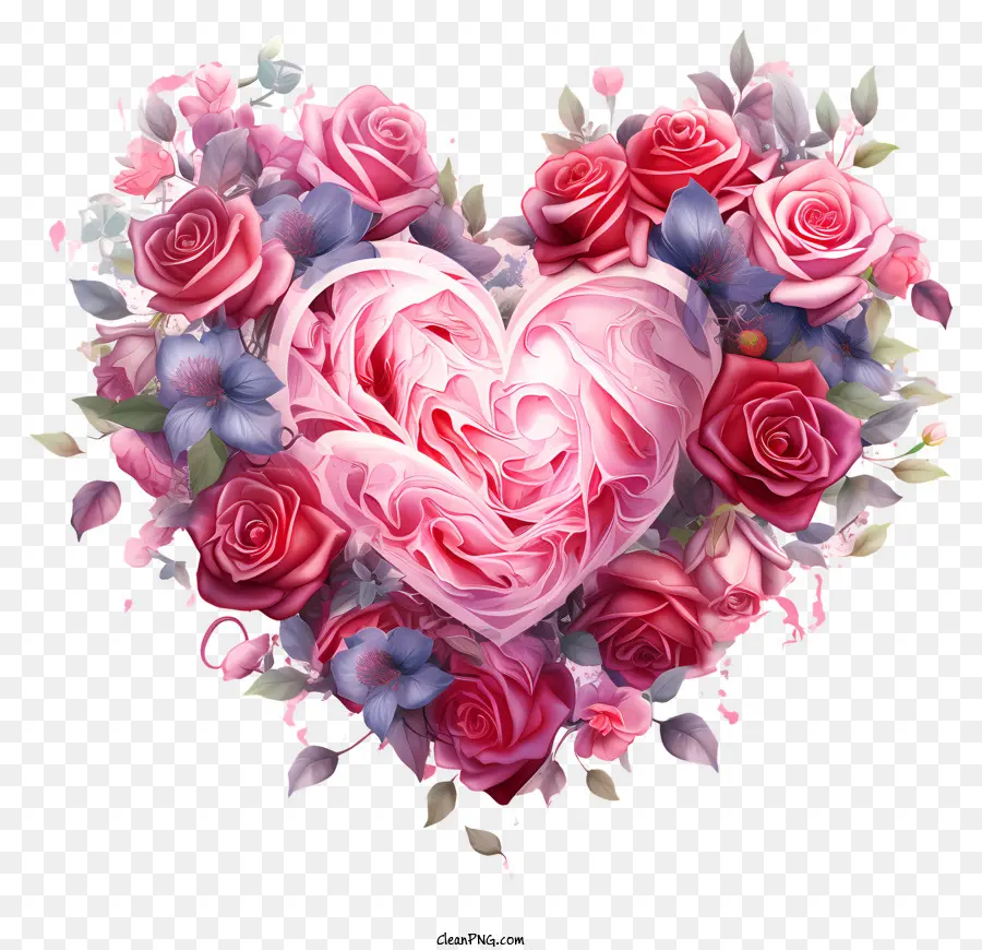 Herzförmige Rosen rosa und blaue Rosen romantische Blumenarrangement Liebe und Romantik Serene Blumenvase - Herzförmige rosa und blaue Rosen auf dunklem Hintergrund