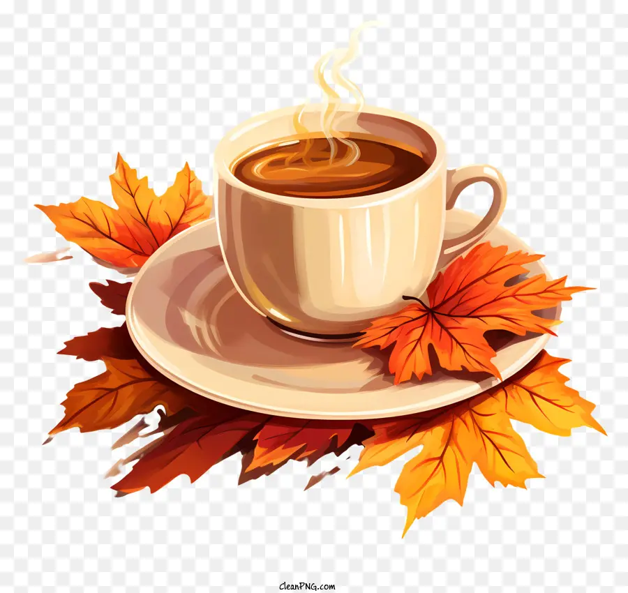 Kaffee - Herbstkaffee mit Blättern und Sonnenlicht