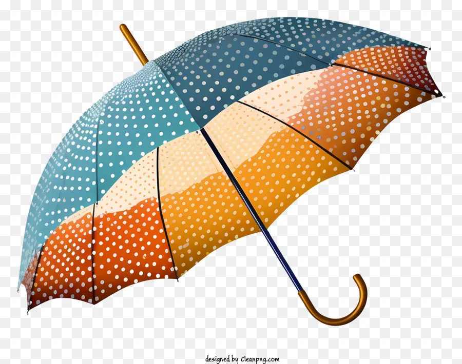 colorful umbrella polka dot design blue and orange background wooden handle closed umbrella