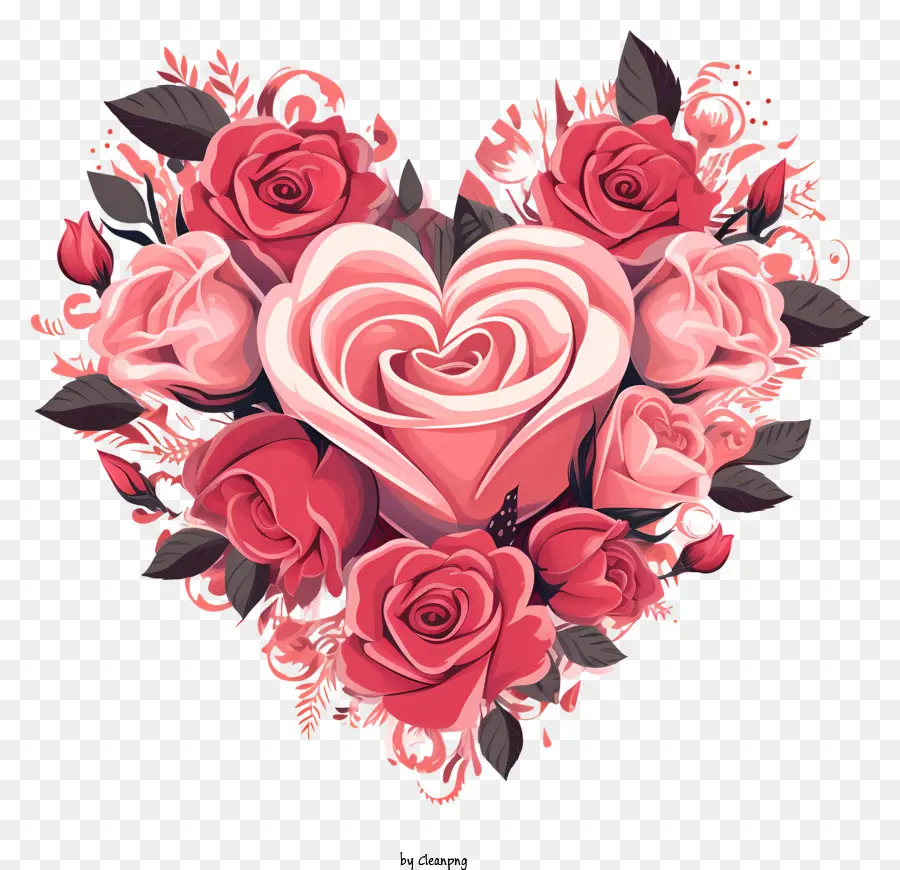 rosa Rosen - Pink Rose Heart Design auf schwarzem Hintergrund
