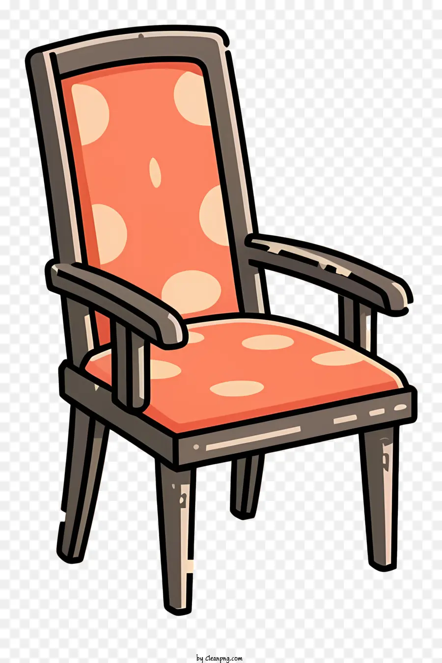 Holzrahmen - Orange und schwarzer Polka -Dot -Sessel, 2D -Darstellung