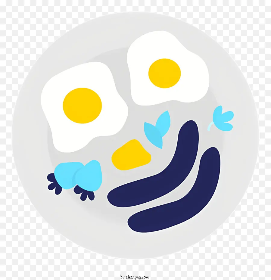 Runde Rahmen - Schwarz -Weiß -Frühstücksmahlzeit -Illustration mit Eiern, Speck und Brot