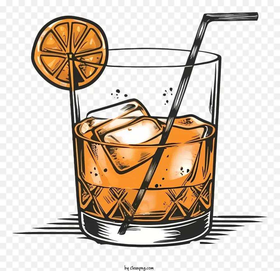 Succo di succo d'arancia di succo d'arancia Glazia a buccia d'arancia - Bicchiere di succo d'arancia con ghiaccio e buccia d'arancia