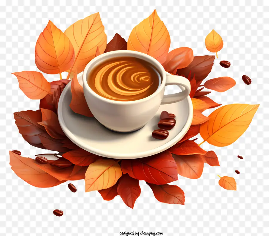cốc cà phê - Tách cà phê sôi động với lá mùa thu