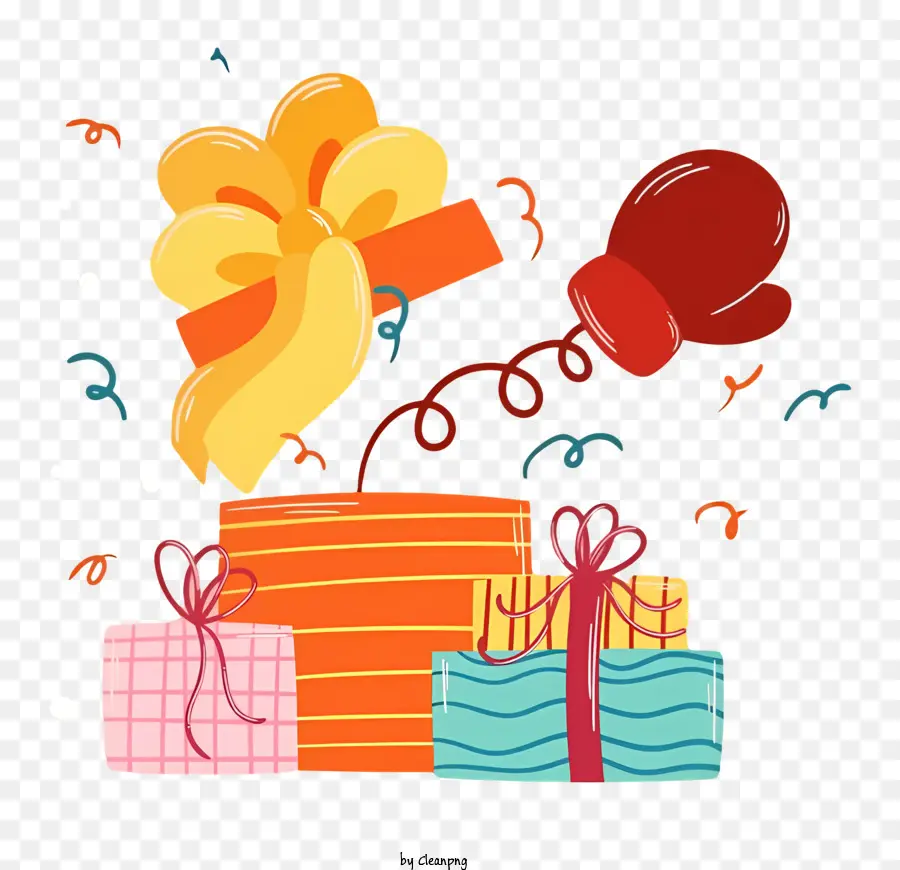 Geschenkbox - Großes Geschenkpaket mit rotem Ball und Box, Konfetti