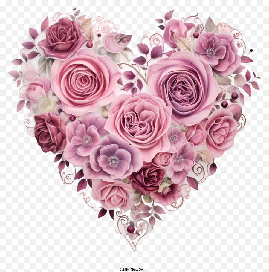 rose rosa - Cuore rosa rosa simmetrico sullo sfondo nero