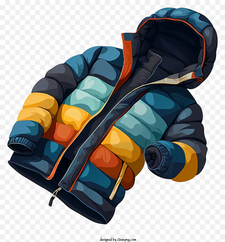 Orange - Mehrfarbige Winterjacke mit Hoodie und Taschen