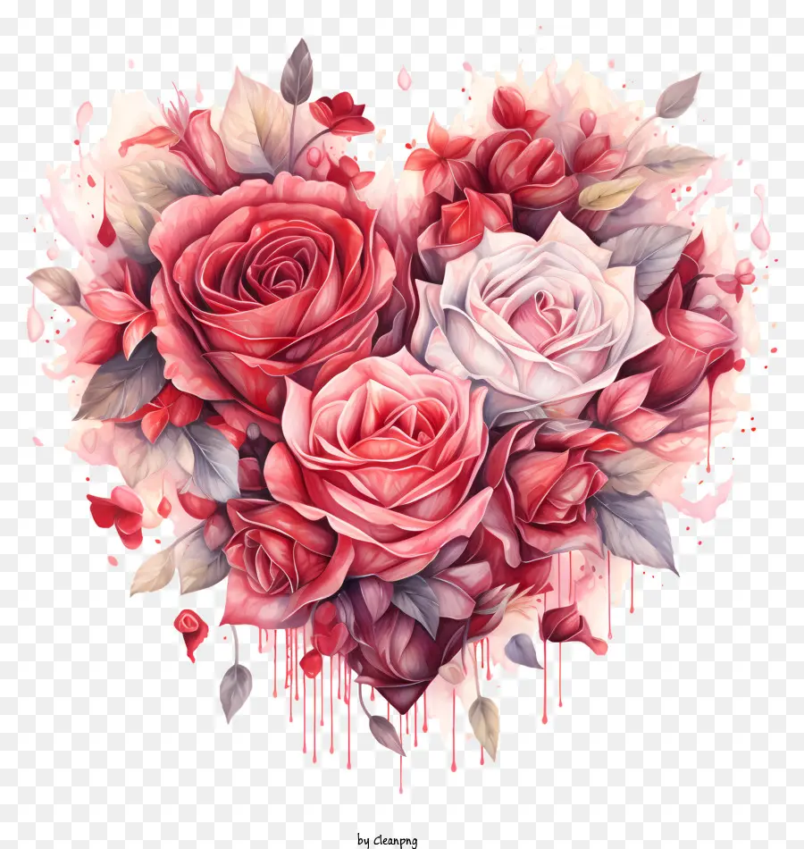 Rose Rosse - La forma del cuore romantica fatta di rose con gocciolamenti