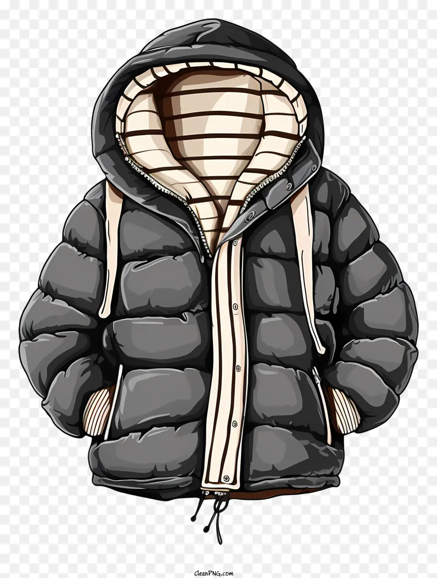 Materiale imbottito giacca grigio e cerniera con cappuccio nero - Riepilogo: giacca imbottita grigia e nera con cappuccio e cerniera