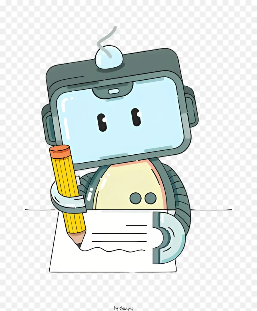Cartoon Charakter Blue Shirt Bleistift Schreibtischblatt Papier - Blau-Shirt, Bleistifthalte, lächelnder Cartoon-Charakter am Schreibtisch