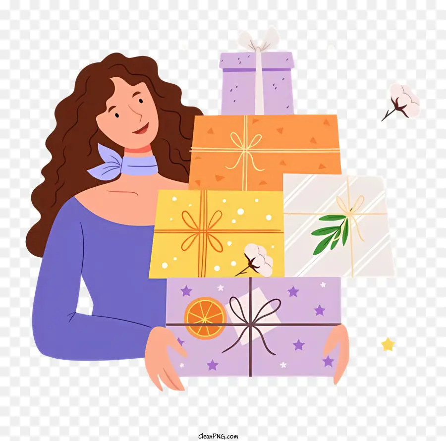 gifts presents woman wrapped presents curly hair