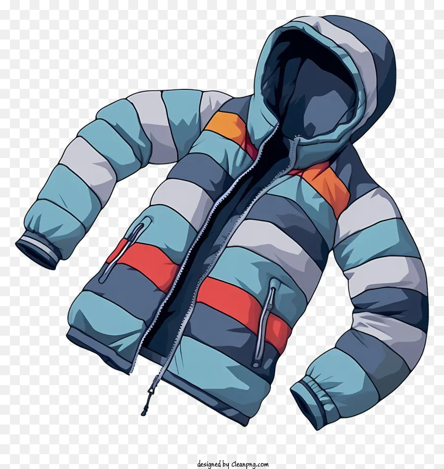 padded jacket hooded jacket zipper jacket nylon jacket blue and red striped jacket