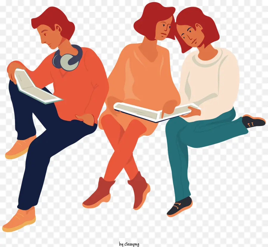 Cartoon Bank Leute lesen Buch - Zwei Leute, die auf einer Bank sitzen und Bücher lesen