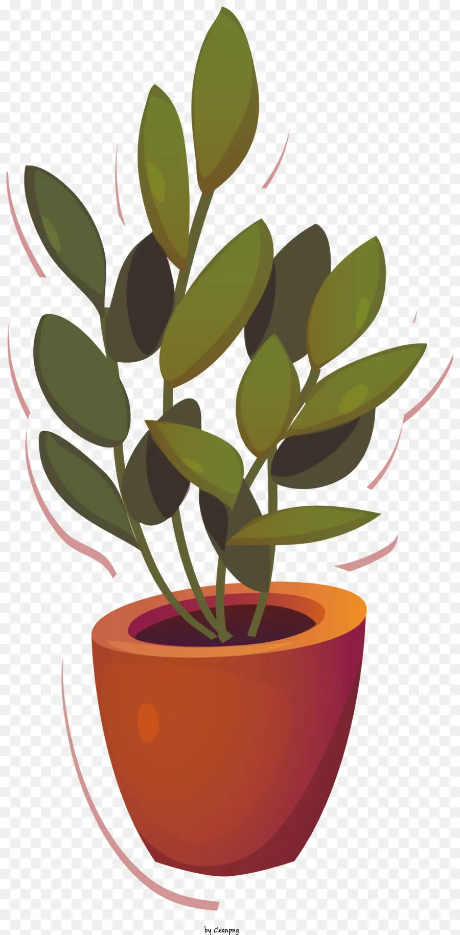 Topfpflanze in Topf schwarze Hintergrundblätter auf Zweigen, die wachsende Pflanze wachsen - Topfpflanze mit Blättern, die auf Zweigen wachsen