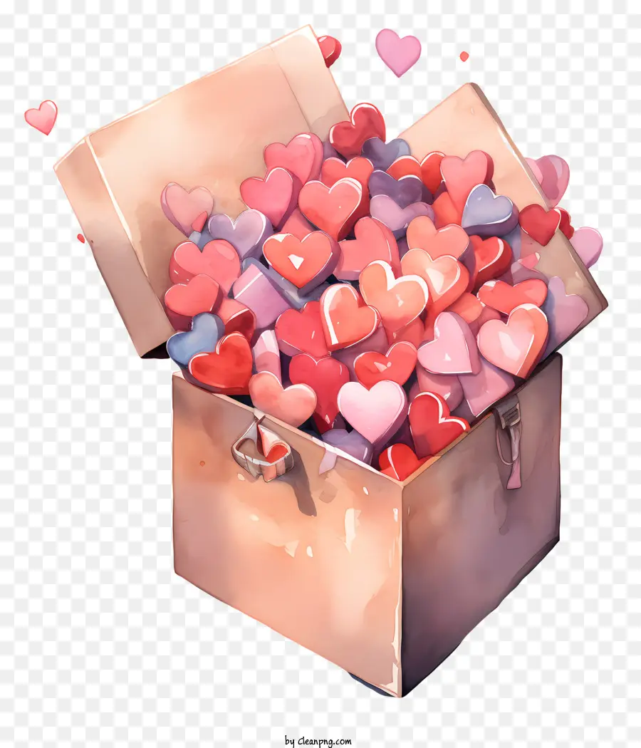 Valentinstag - Kisten, die mit Herzen auf schwarzem Hintergrund überfüllt sind