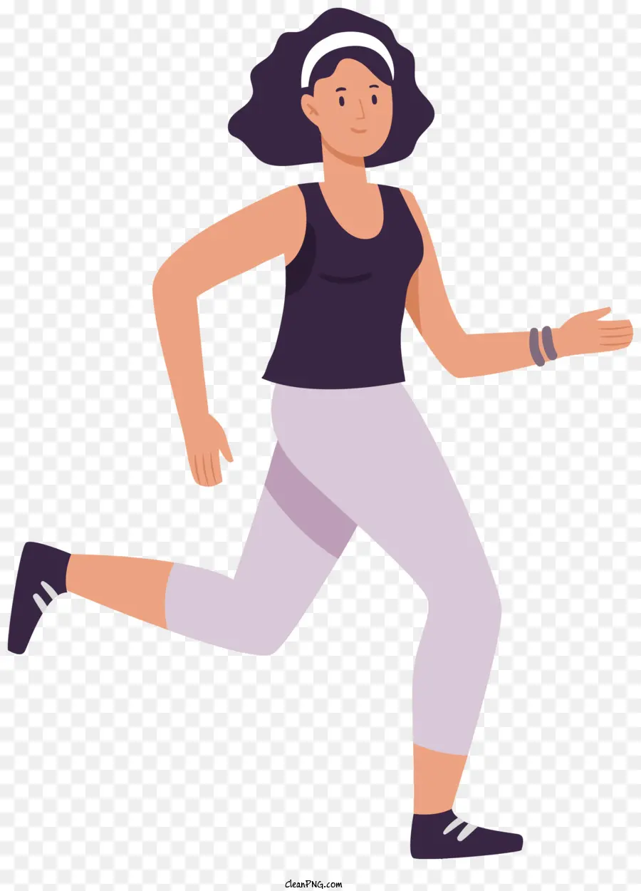 Laufband Running Woman Stirnband Sportschuhe - Frau, die auf Laufband trainiert und mit ausgestreckten Armen lächelte