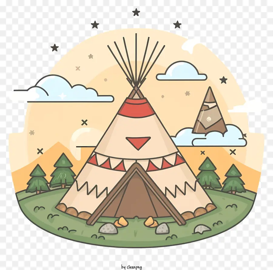 teepee tent natural setting trees mountains traditional design