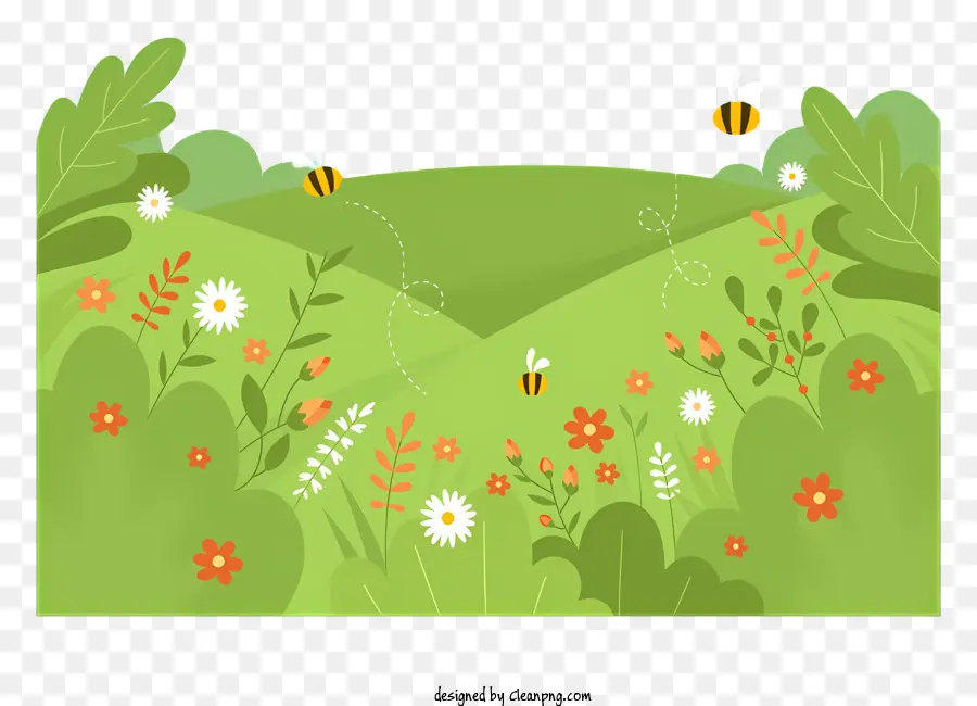 Landschaftsfeld Wildblumen Biene Himmel - Lebendiges Gemälde des Feldes mit Blumen und Biene