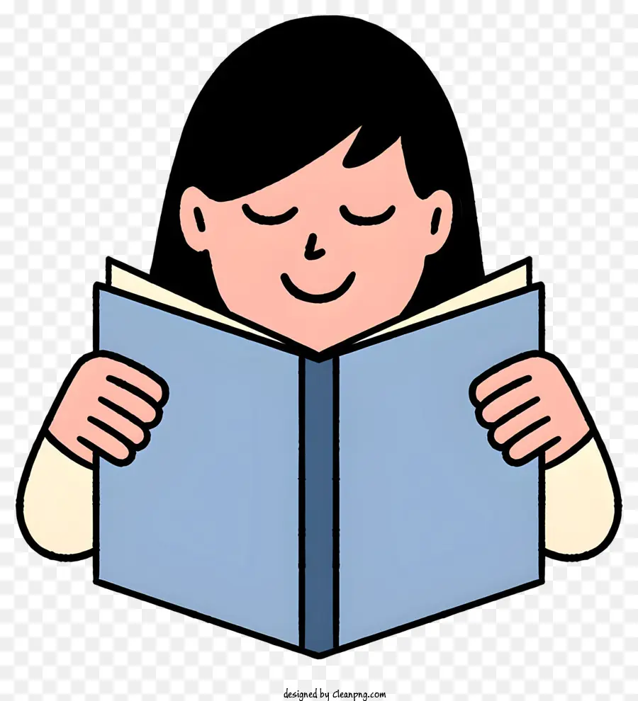 offenes Buch - Mädchen mit geschlossenen Augen lächelnd und Buch lesen