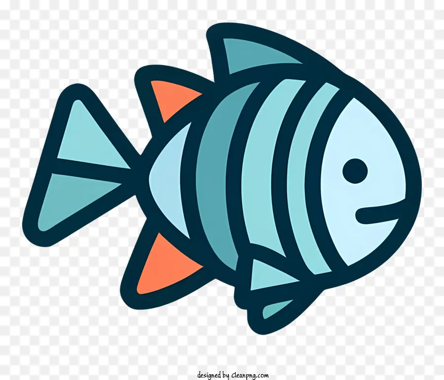 Cartoon Fisch gestreifter Körper Orangenflossen sitzend Fisch Bild von Fisch - Zeichentrickfisch mit gestreiften Körper und Orangenflossen
