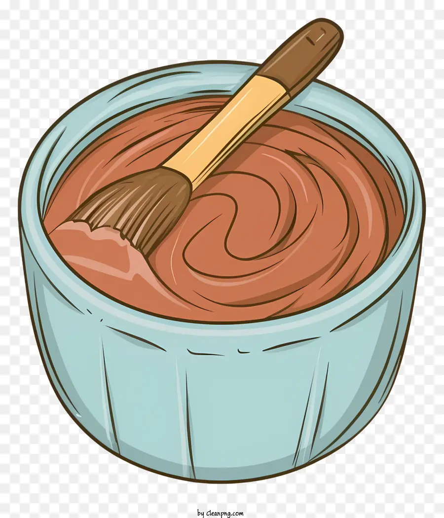 Schokoladenmousse Cartoon Zeichnen Pinsel Schüssel Hellbraune Farbe - Bunte Cartoon -Zeichnung von Schokoladenmousse mit Pinsel