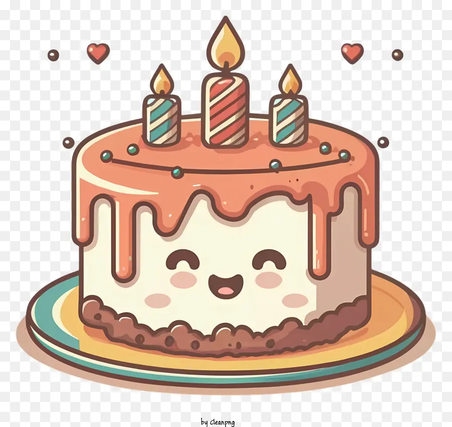 Geburtstagskuchen - Geburtstagstorte im Cartoon-Stil mit Kerzen und Süßigkeiten