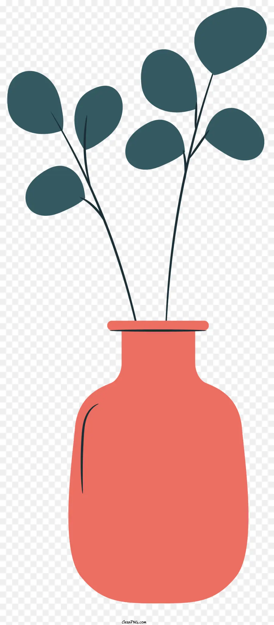 Topfpflanze rote Vase runde Form breiter Basisschmal - Rote Vase hält Pflanze mit langen Blättern