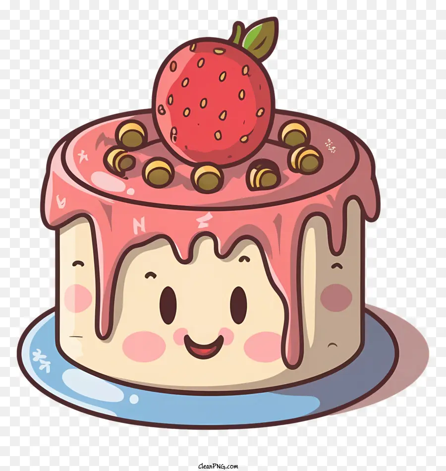 rosa Kuchen Kirschglasur lächelnder Kuchen lächelnde Kirsche - Lächelnder rosa Kuchen mit Kirsche und Zuckerguss