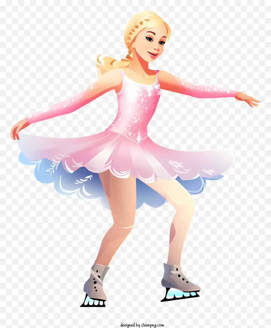 pink dress ice skates elegant feminine high neckline