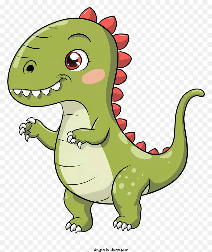 süßer Cartoon Dinosaurier große Augen runde Augen lange scharfe Zähne kleiner Schwanz - Cartoon Dinosaurier, das grünes Hemd mit ausgestreckten Armen trägt