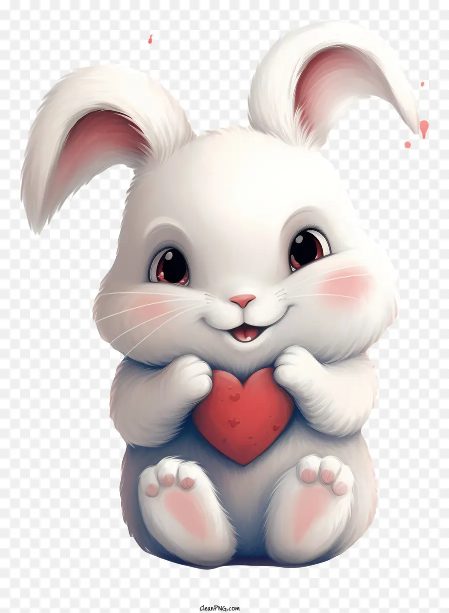 Bunny White Bunny Fluffy Bunny rotes Herz süßes Hase - Weißer Hasen hält rotes Herz auf schwarzem Hintergrund