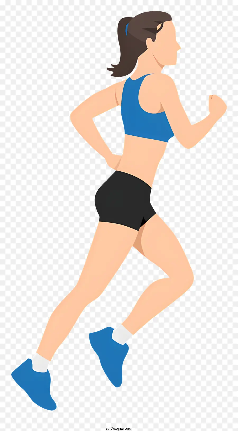 Frau Blue Top Black Shorts Laufband laufen - Frau in blauem Oberteil und Shorts auf dem Laufband laufen