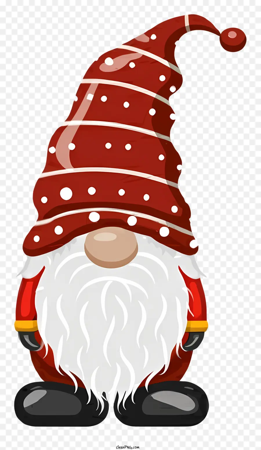 red and white gnome red and white hat white polka dots red and white beard black nose