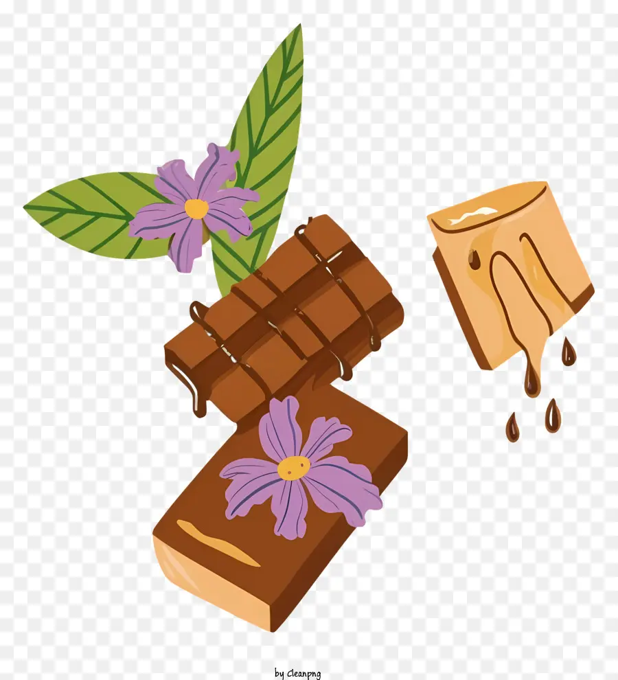 Schokolade - Realistisches Bild der lila Blume auf Schokolade